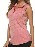Women's Sleeveless Golf Tennis Breathable Polo Shirt, Solid Color Zip Up Workout Tank Top, Women's Activewear