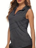 Women's Sleeveless Golf Tennis Breathable Polo Shirt, Solid Color Zip Up Workout Tank Top, Women's Activewear