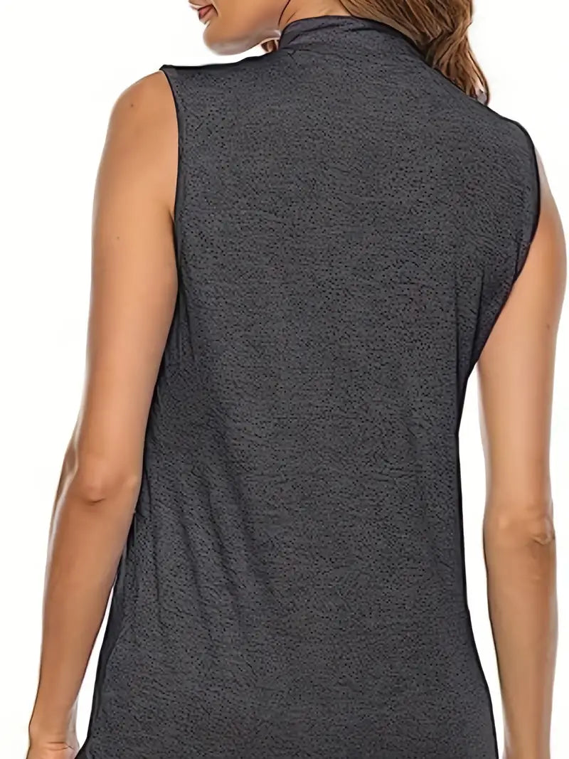 Women's Sleeveless Golf Tennis Breathable Polo Shirt, Solid Color Zip Up Workout Tank Top, Women's Activewear