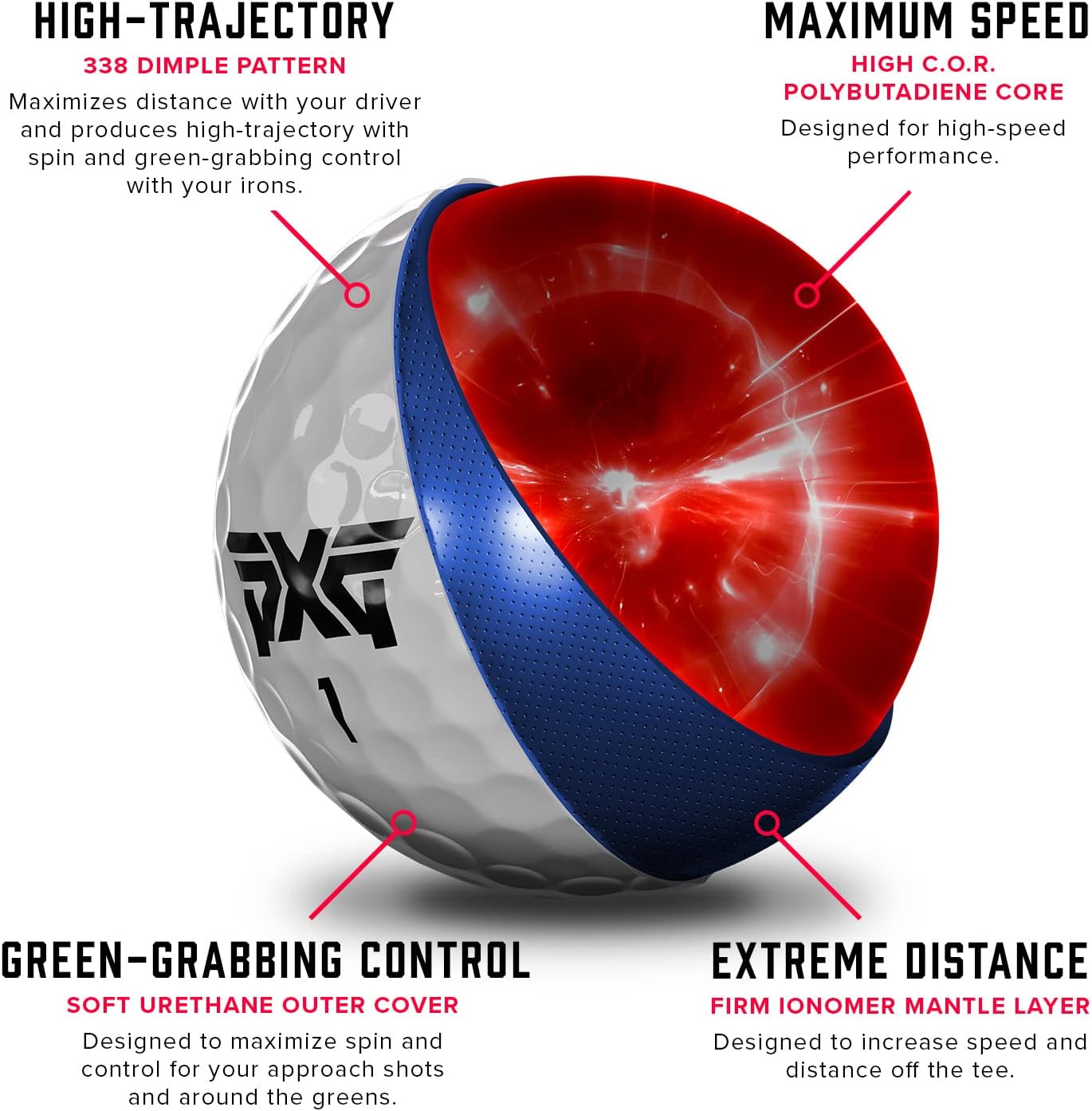 PXG Xtreme Golf Balls - The Ultimate Performance Golf Ball for Distance and Control - Pack of 12