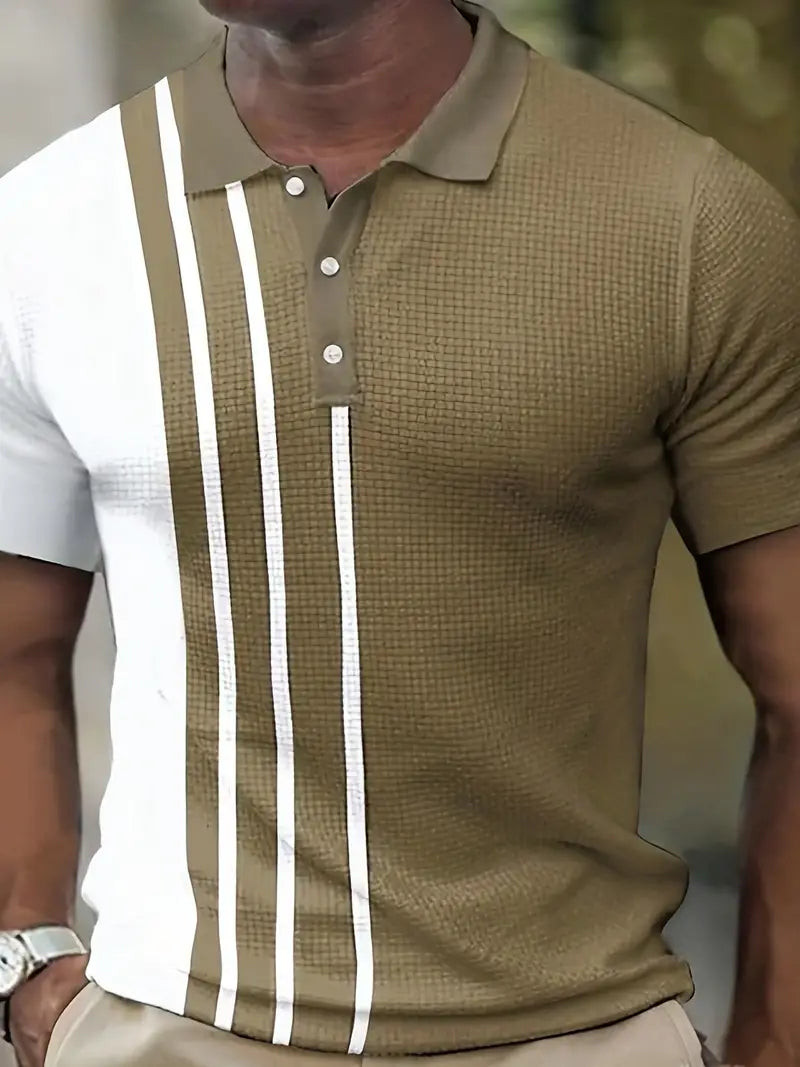 Men's Casual Button Up Short Sleeve Lightweight Polo Shirt, Men's Polo For Golf