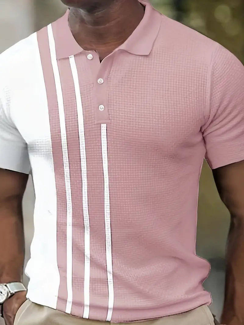 Men's Casual Button Up Short Sleeve Lightweight Polo Shirt, Men's Polo For Golf