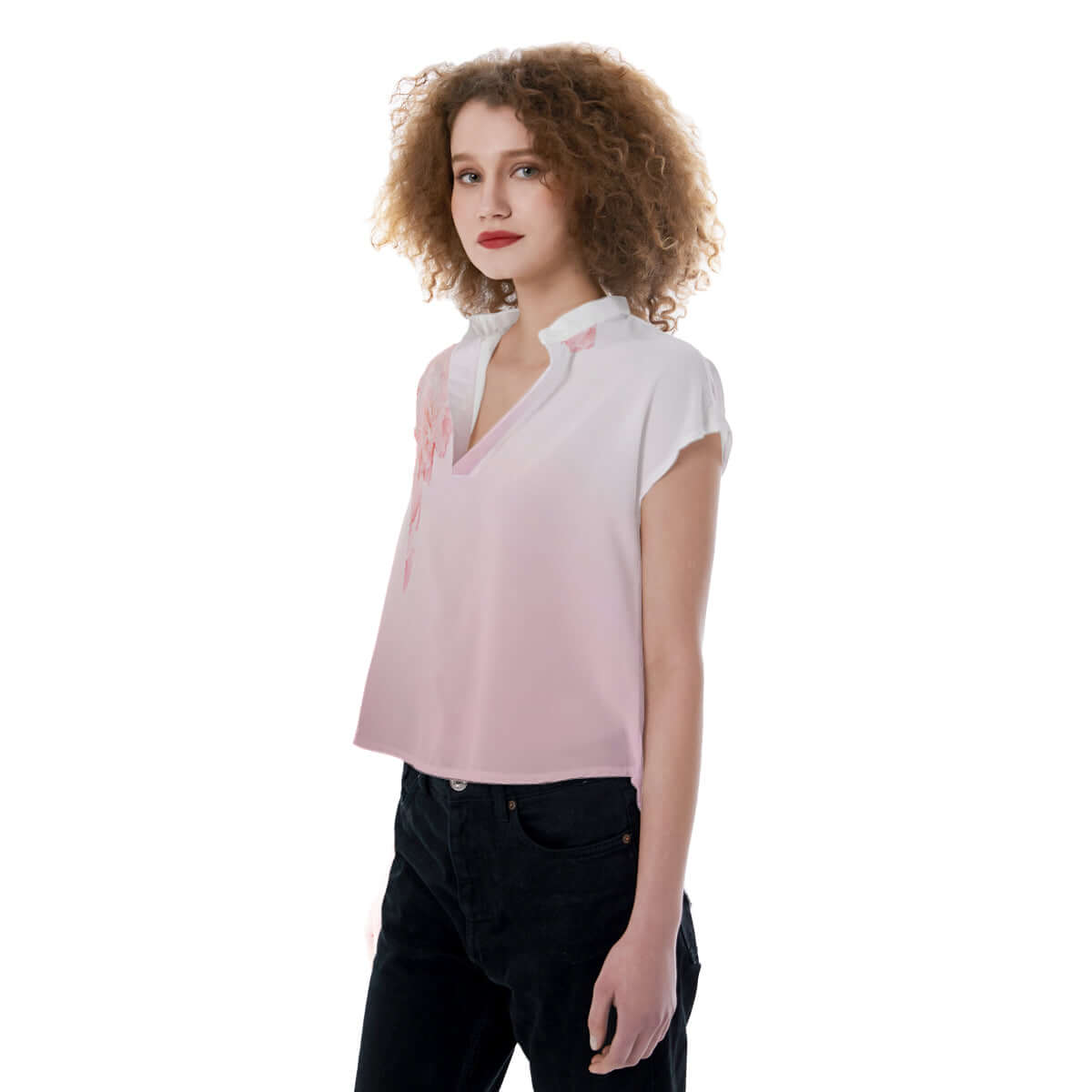 LB Jessica Rouge V-neck Stand-up Collar T-Shirt