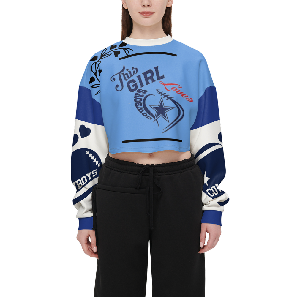 Women’s Cowboys Cropped Crewneck Sweatshirt-Techno Scuba Knit