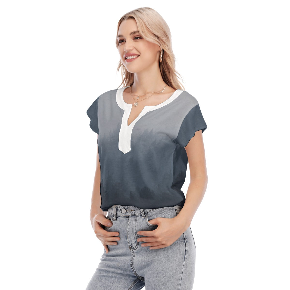 Collarless Deep V-neck Short Sleeves golf shirt