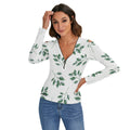 LB Jessica Leaf Cold Shoulder Half Zip V-Neck Blouse