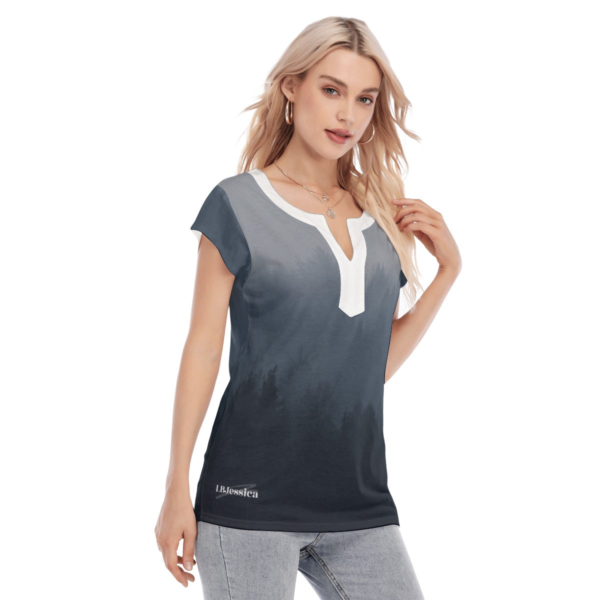 Collarless Deep V-neck Short Sleeves golf shirt