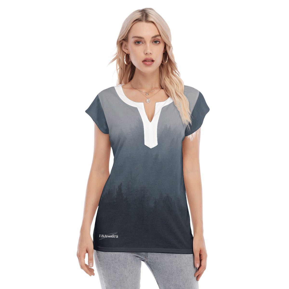 Collarless Deep V-neck Short Sleeves golf shirt