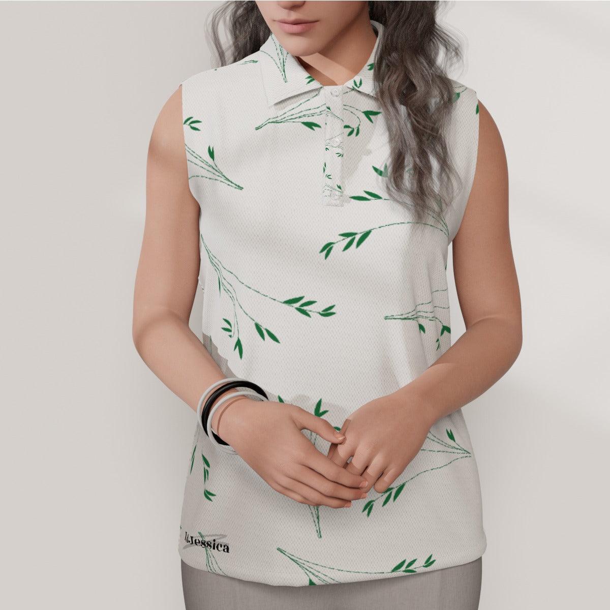 LB Jessica Sleeveless leaf polo Shirt