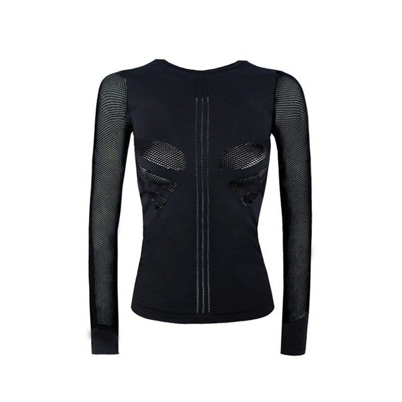 young lady
 exciting body-building playing
 t-shirt longer
 sleeves exercise tee black smooth and continuous
 moving
 shirt yoga top Gym clothes