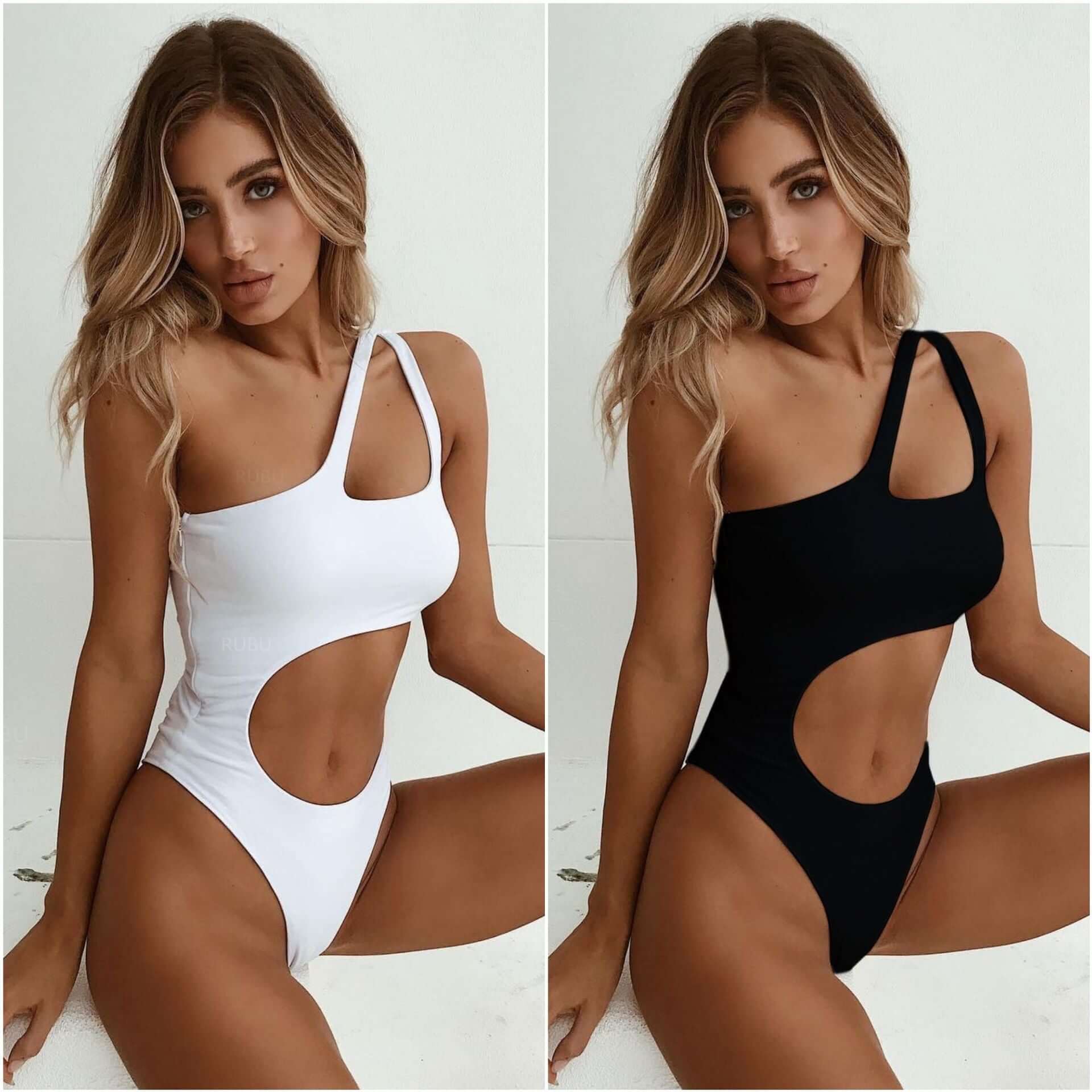 New Women's One-piece Swimsuit Solid Sexy Gathers Irregular Bikini