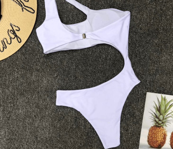 New Women's One-piece Swimsuit Solid Sexy Gathers Irregular Bikini