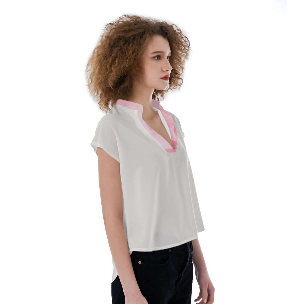 LB Jessica white V-neck Stand-up Collar Golf Shirt