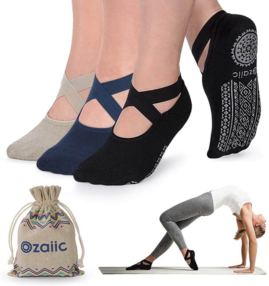 Non Slip Socks for Yoga Pilates Barre Fitness Hospital Socks for Women, 4 Pack