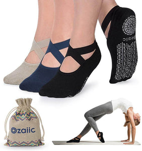 Non Slip Socks for Yoga Pilates Barre Fitness Hospital Socks for Women, 4 Pack