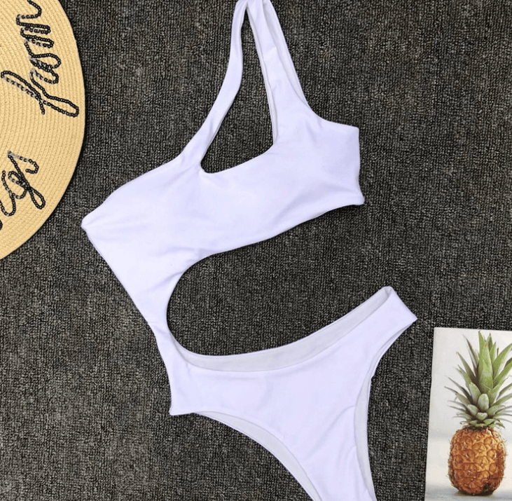 New Women's One-piece Swimsuit Solid Sexy Gathers Irregular Bikini