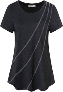 MOQIVGI Womens Crew Neck Casual Workout Tops Activewear Yoga Gym Sports Shirts