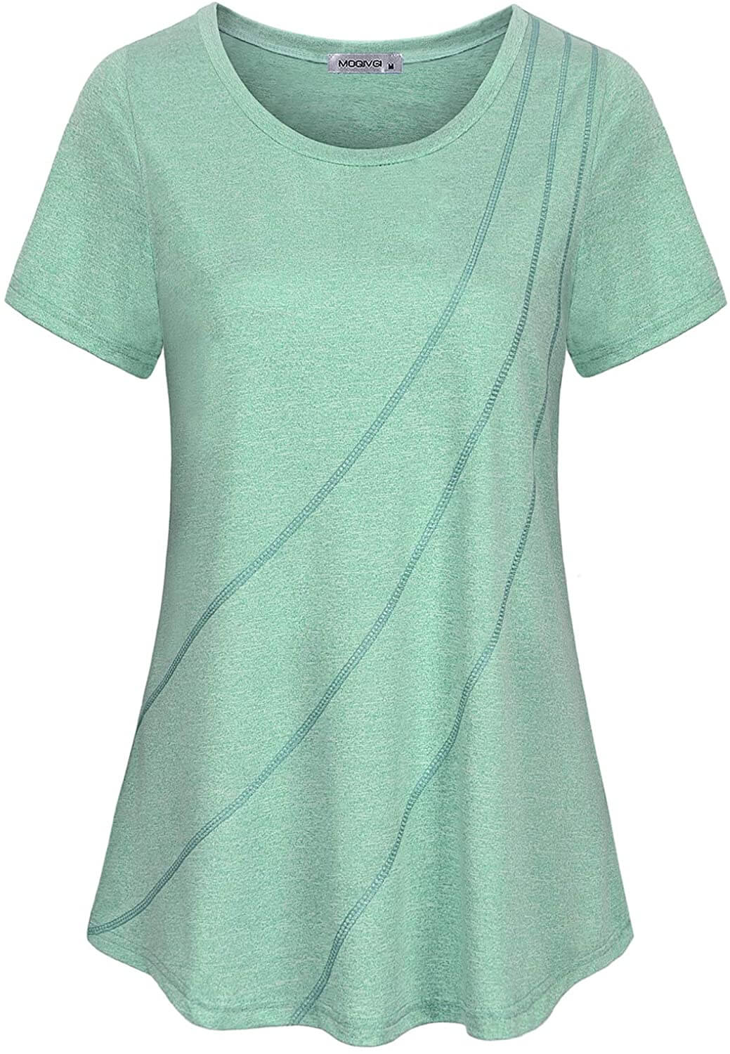 MOQIVGI Womens Crew Neck Casual Workout Tops Activewear Yoga Gym Sports Shirts