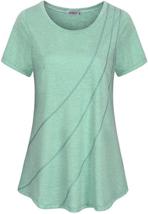 MOQIVGI Womens Crew Neck Casual Workout Tops Activewear Yoga Gym Sports Shirts