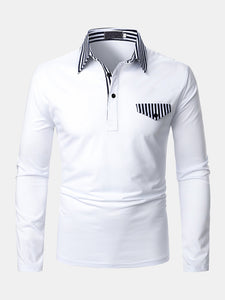 Mens Contrast Striped Regular Fit Long Sleeve Golf Shirt