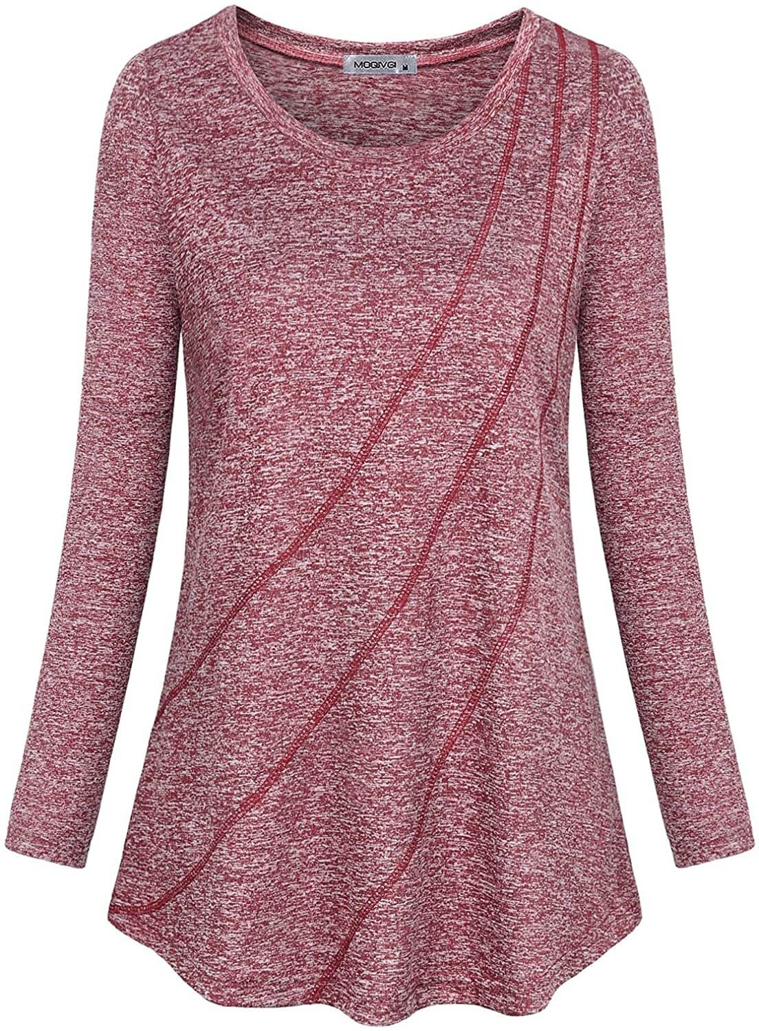 MOQIVGI Womens Crew Neck Casual Workout Tops Activewear Yoga Gym Sports Shirts