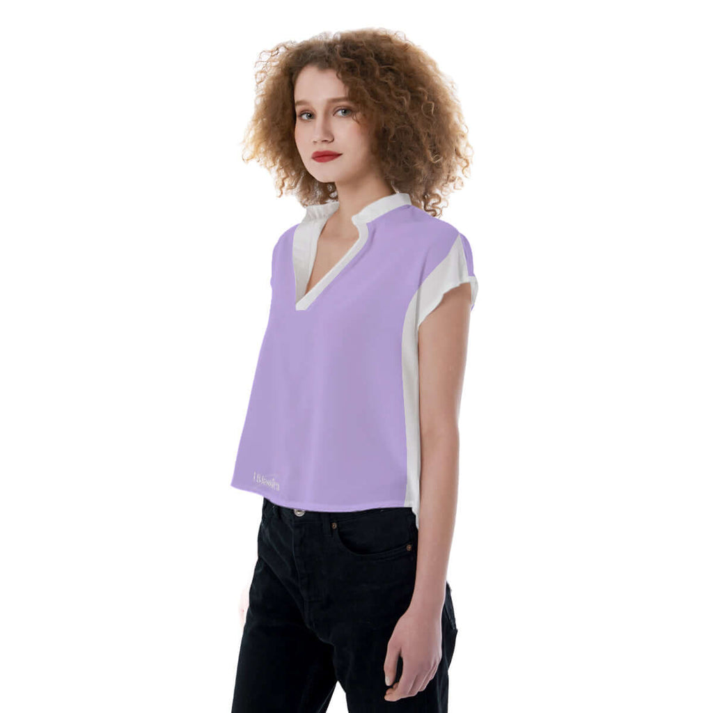 LB Jessica Violet V-neck Stand-up Collar Golf