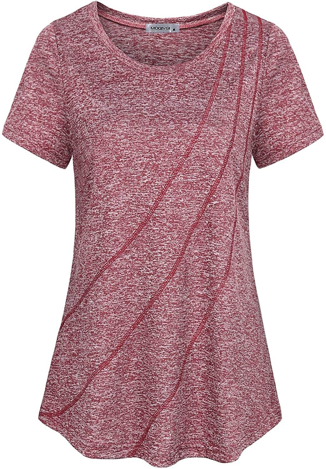 MOQIVGI Womens Crew Neck Casual Workout Tops Activewear Yoga Gym Sports Shirts