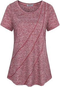 MOQIVGI Womens Crew Neck Casual Workout Tops Activewear Yoga Gym Sports Shirts