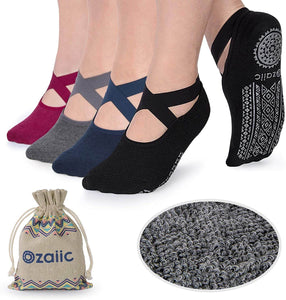 Non Slip Socks for Yoga Pilates Barre Fitness Hospital Socks for Women, 4 Pack