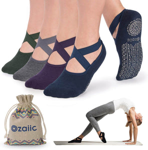 Non Slip Socks for Yoga Pilates Barre Fitness Hospital Socks for Women, 4 Pack