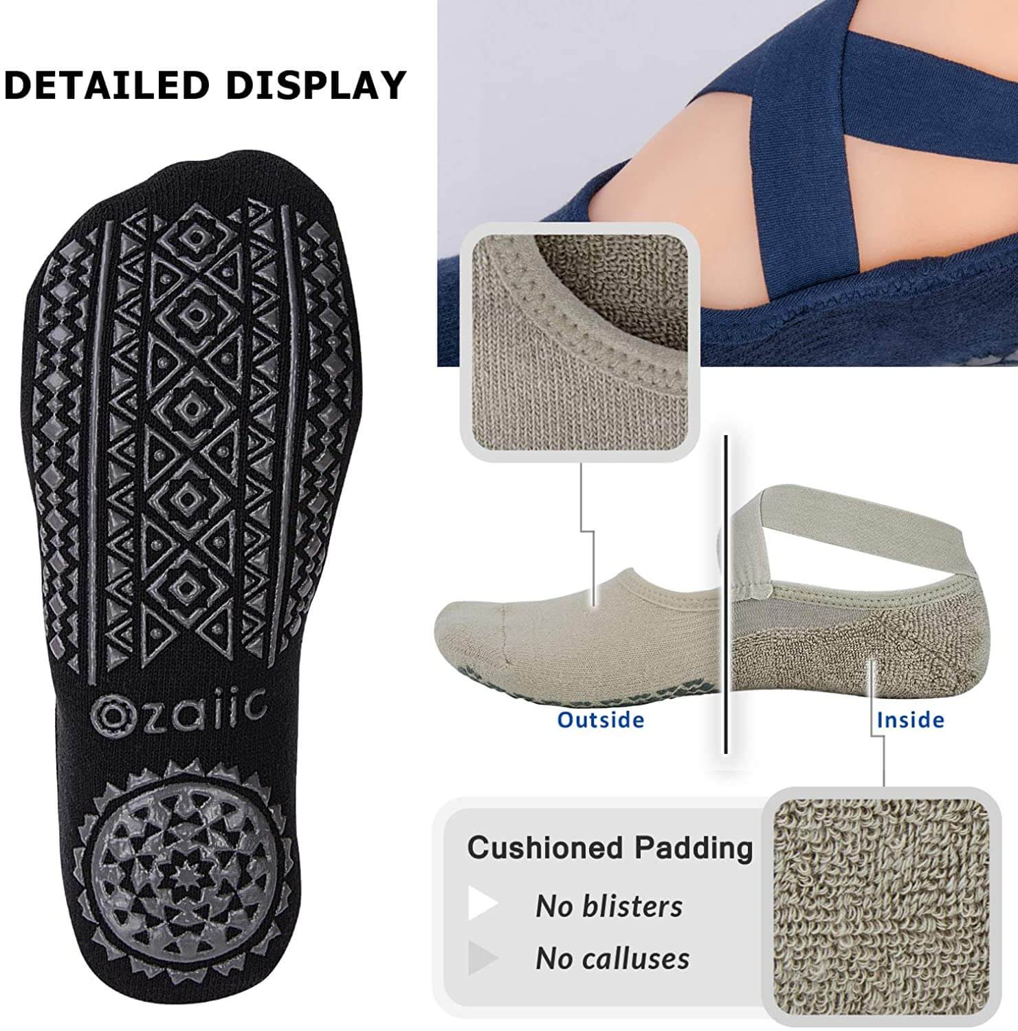 Non Slip Socks for Yoga Pilates Barre Fitness Hospital Socks for Women, 4 Pack