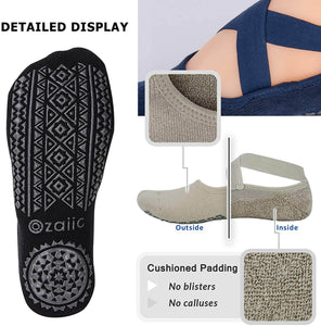 Non Slip Socks for Yoga Pilates Barre Fitness Hospital Socks for Women, 4 Pack