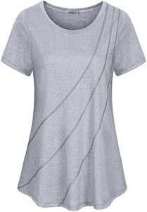 MOQIVGI Womens Crew Neck Casual Workout Tops Activewear Yoga Gym Sports Shirts