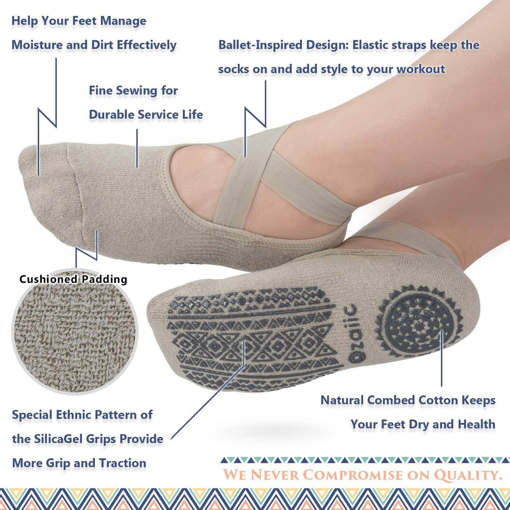 Non Slip Socks for Yoga Pilates Barre Fitness Hospital Socks for Women, 4 Pack