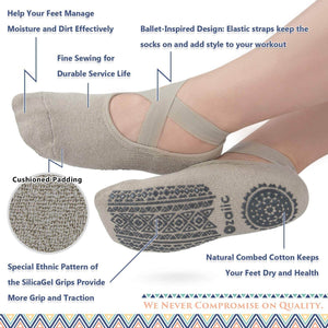 Non Slip Socks for Yoga Pilates Barre Fitness Hospital Socks for Women, 4 Pack