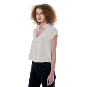 LB Jessica white V-neck Stand-up Collar Golf Shirt