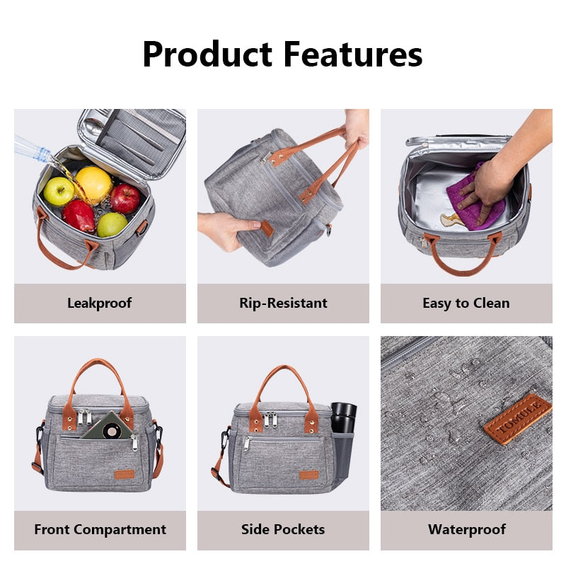 TOMULE Insulated Lunch Bag For Women Thermal Portable Cooler Bag Travel Picnic Bag 9L Bento Food Storage Bag Food Lunch Box Tote
