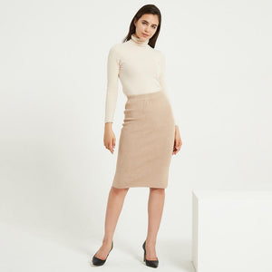 Wixra Womens Knitted Straight Skirts Solid Basic Ladies High Waist Knee-length Skirt Streetwear 2020 Autumn Winter New