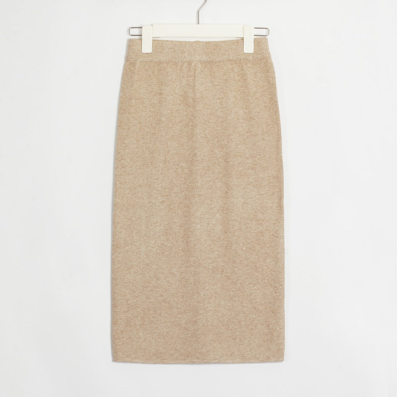 Wixra Womens Knitted Straight Skirts Solid Basic Ladies High Waist Knee-length Skirt Streetwear 2020 Autumn Winter New