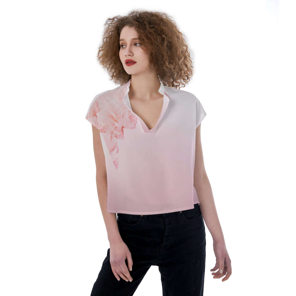 LB Jessica Rouge V-neck Stand-up Collar T-Shirt