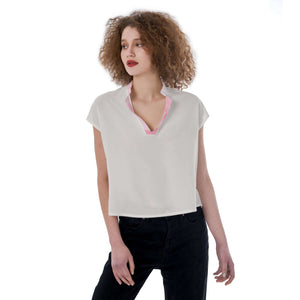 LB Jessica white V-neck Stand-up Collar Golf Shirt