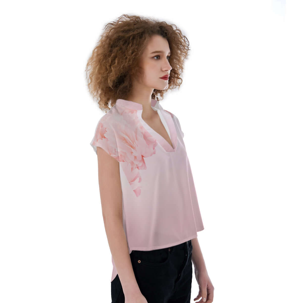 LB Jessica Rouge V-neck Stand-up Collar T-Shirt