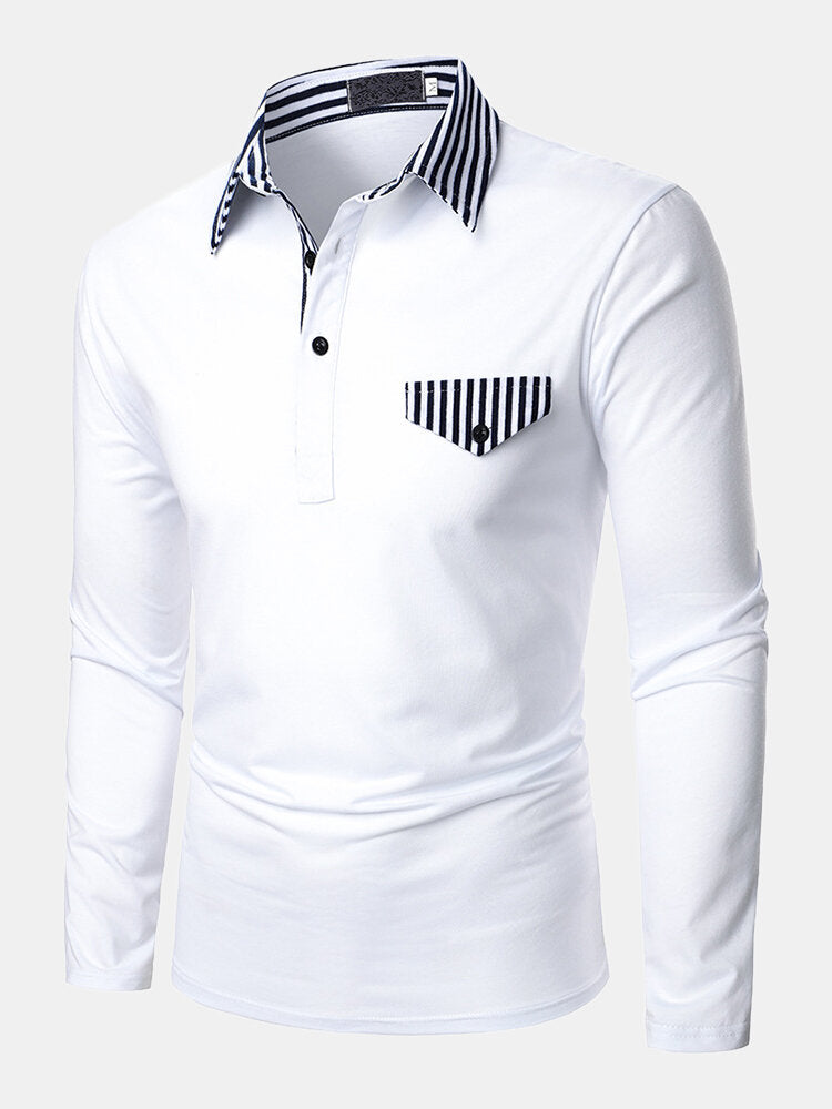 Mens Contrast Striped Regular Fit Long Sleeve Golf Shirt