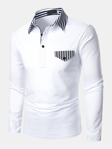 Mens Contrast Striped Regular Fit Long Sleeve Golf Shirt