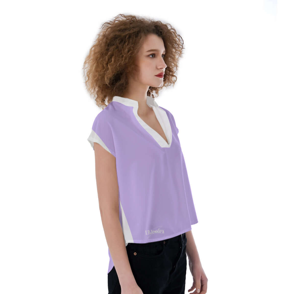 LB Jessica Violet V-neck Stand-up Collar Golf