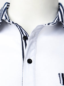 Mens Contrast Striped Regular Fit Long Sleeve Golf Shirt