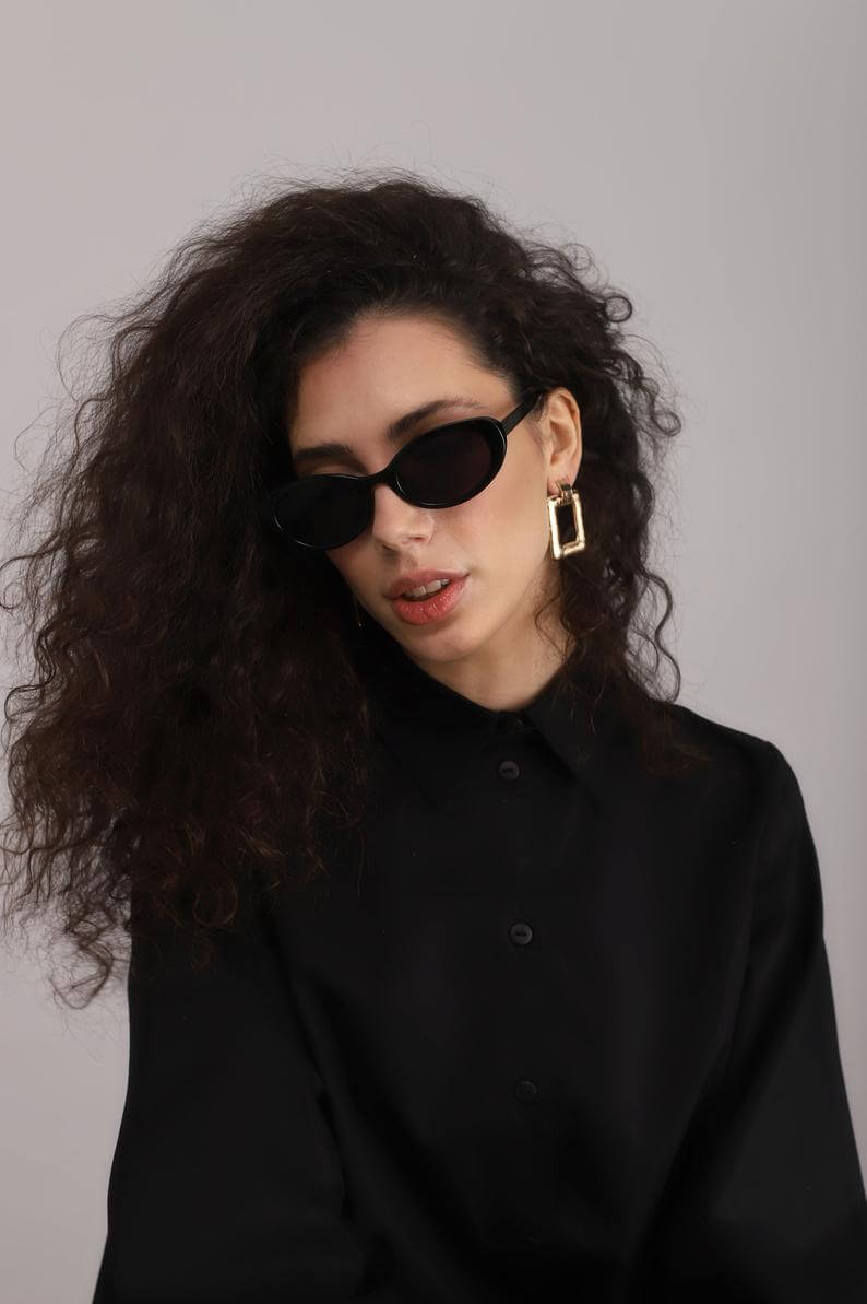 Small oval black designer sunglasses women | Etsy