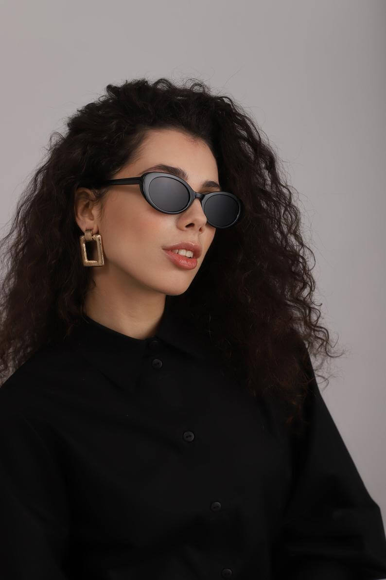 Small oval black designer sunglasses women | Etsy