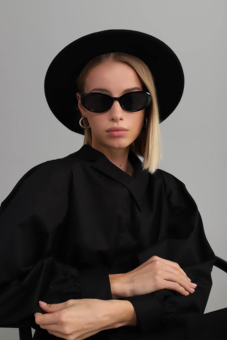 Small oval black designer sunglasses women | Etsy