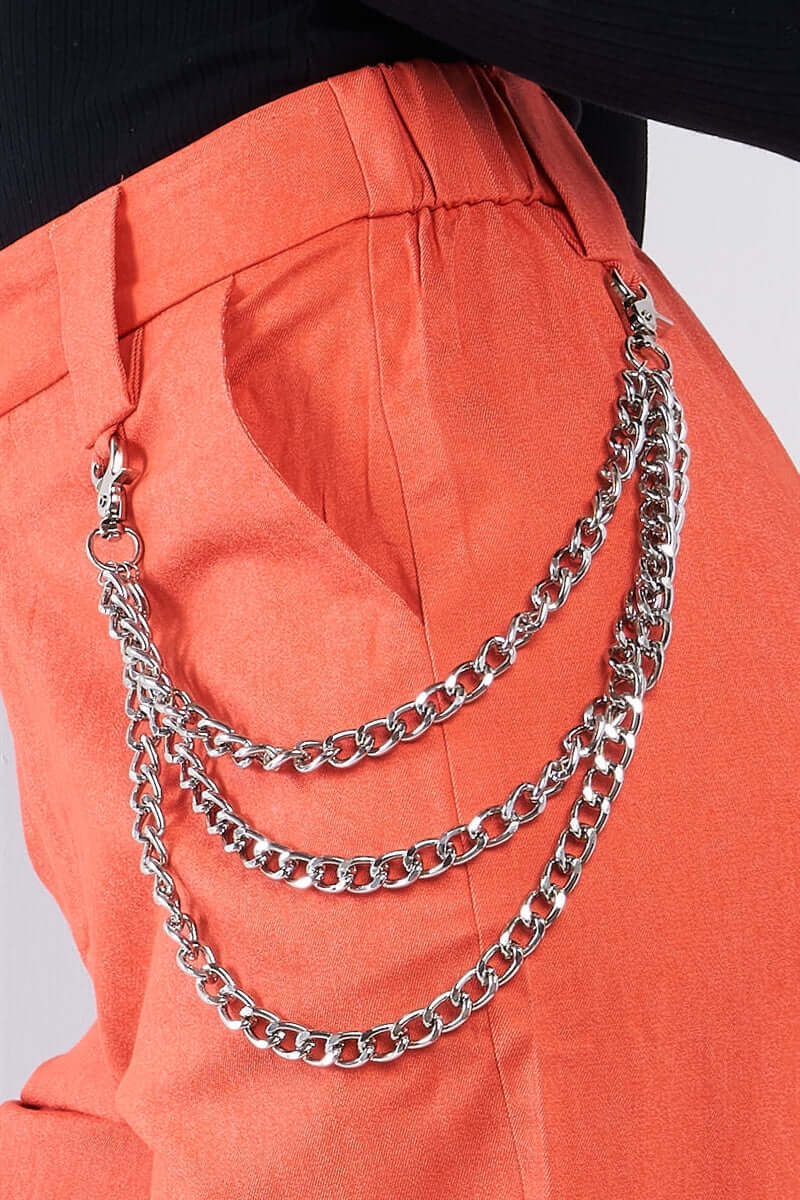 Solid Orange Parachute Cargo Jogger Pants With Chain Hardware Detail